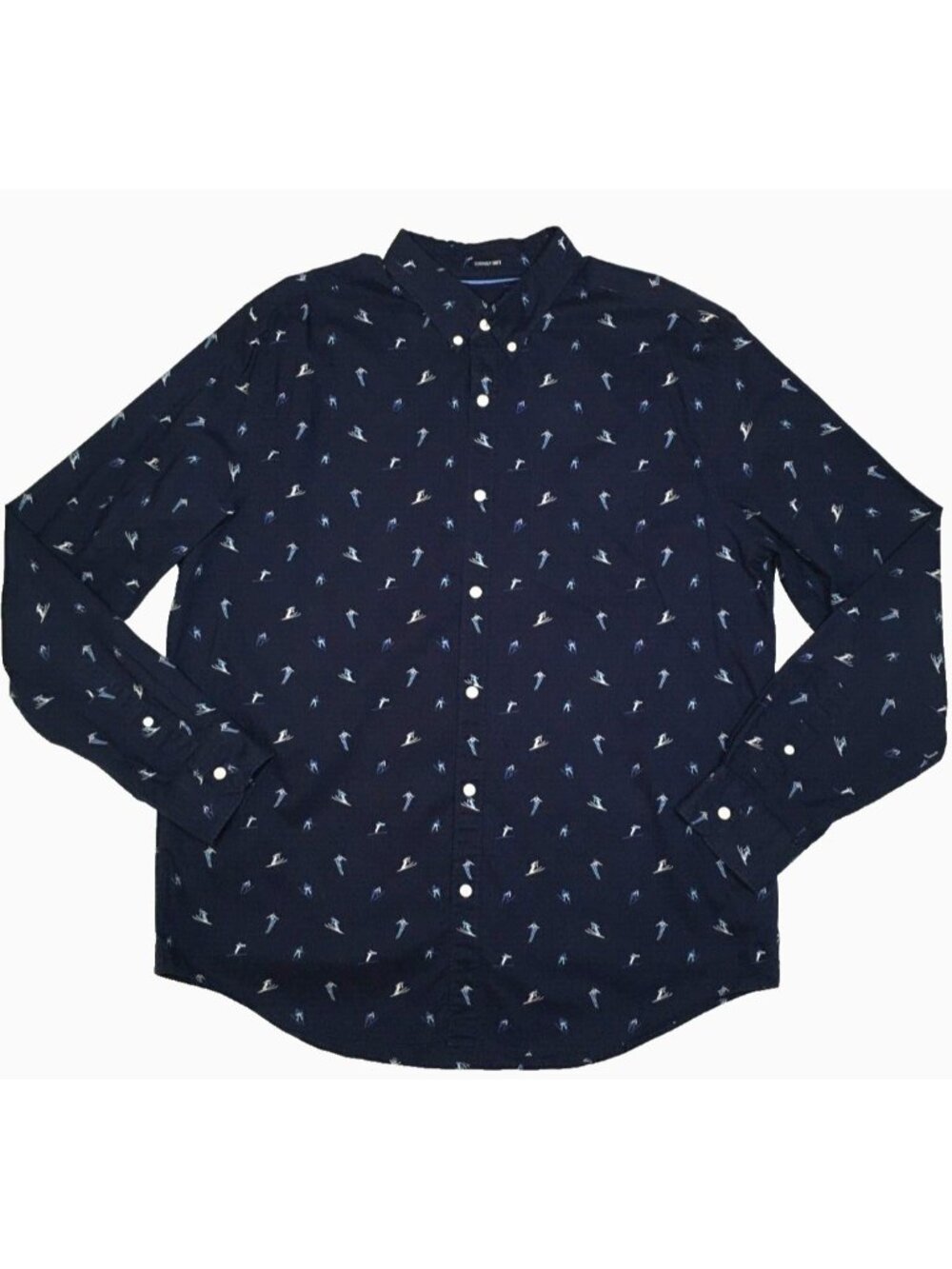 American Eagle Shirt Men's XL Navy Button Down Ski Print Cotton Chest 50"